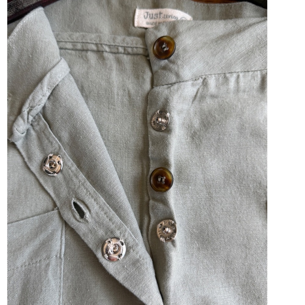 Linen Blend Soft Sage Green A-Line‎ Midi Skirt Button Front Pockets XL - Picture 4 of 10